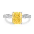 S925 Silber gelber strahlender Zirkon Ring edler luxuriöser rechteckiger Damenring - Größe 5 / Stil mit Seitenstein-Pavé (FDJZ-458) / Gansgelb