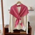 Damen Strick Kreuz Schal Winter warmer Pullover Set casual Alltag Mode tragen - Rosa