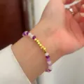 Chic gold and purple beaded bracelet for women, stylish gemstone and metallic cube design. - Purple Square Bead Style (MY35945)