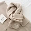 Elegant Korean style 100% wool scarf for women, cozy winter warm knitted neck wrap. - Off White