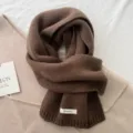 Brown 100% Wool Knit Scarf Women Autumn Winter Warm Thick Soft Neck Wrap Winter Cold Weather - Dark Brown