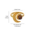 French Retro Gold Stainless Steel Natural Tiger Eye Stone Crescent Moon Ring Variant Style - Amber Stone Style (JZ9467G-1)