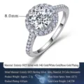 Lussuoso anello di fidanzamento in argento S925 con halo di moissanite tonda in oro bianco - US 5 / Argento