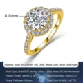Anello di fidanzamento halo in argento S925 con moissanite e placcatura in oro 14K - US 5 / Oro