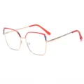 Stijlvolle cat-eye metalen brilmonturen in goud, rood en blauw tweekleurige afwerking - Anti-Blauw Licht Zonder Sterkte / Goud-Rood Blauw