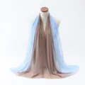 Detail view of lightweight chiffon shawl with blue to brown gradient effect - 70x180cm / Camel and Blue
