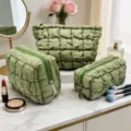 Set de neceseres acolchados verdes con textura de nube, organizador de maquillaje - Verde Militar