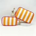 Striped cosmetic bag with tassel, waterproof travel makeup pouch and large capacity storage organizer. - Large Size 25x8x17cm / Yellow White