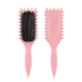 Pink Boar Bristle Cushion Hair Brush Scalp Massage Styling Comb for Curly Hair Care - Pink