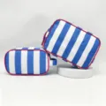 Blue and white striped cosmetic bag, large capacity waterproof travel makeup pouch with tassel. - Large Size 25x8x17cm / Blue & White
