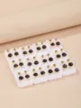 Stainless steel sparkly dome stud earrings set with white tray display presentation. - Gold Glitter Round Bead Style / 12 Pairs Set