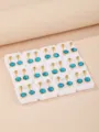 Detailed shot of gold-plated turquoise ball earring converters, neat display in small boxes. - Gold Ball Head with Turquoise Style / 12 Pairs Set