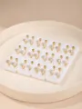 Stainless steel non-pierced screw-on earring converters with sparkly square cubic zirconia stones. - Gold Square Rhinestone Style / 12 Pairs Set