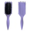 Purple curl defining hair brush with boar bristles and side styling slots for bouncy curls. - Purple