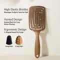 Wooden hollow hair brush with high elasticity bristles for scalp massage and detangling. - Square Volumizing Comb