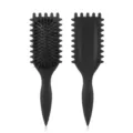 Black hair styling brush with boar bristles, scalp massage air cushion design for curl definition. - Black