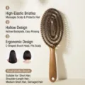 Hollow hair brush curved massage comb for daily hair styling and scalp care tool. - Round Boar Bristle Style