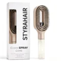 StyraHair spray hair comb with natural boar bristles and clear water spray handle for easy styling. - Caramel color