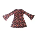 Retro 60s Hippie Long Sleeve Bell Dress Floral Peace Sign Halloween Cosplay Costume - S / Burgundy