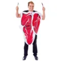 Drôle de costume de steak pour hommes adultes, idéal pour les fêtes de cosplay et spectacles sur scène. - Taille unique / Hauts / Rouge