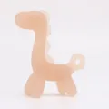 Detailed view of silicone dinosaur teether toy, soft baby teething relief smooth surface. - Transparent Beige