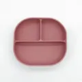 Baby silicone divided plate detail view, soft pink suction bowl for toddler feeding. - 1110 Eggplant Red