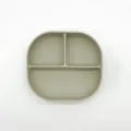 Silicone baby suction divided plate, safe toddler feeding tableware for kids meal time. - 9127 Light Green
