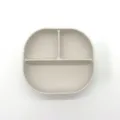 Silicone baby suction plate detailed view, three segmented compartments for toddler feeding. - 891 Light Beige
