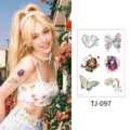 Laser butterfly temporary tattoo sticker set, waterproof fashion body art for party and daily wear. - Holographic Style TJ-097 / 105x150mm