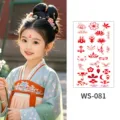 Adesivi per tatuaggi temporanei per fronte Hanfu cinese, motivi di fiori Huadian rossi. - WS081