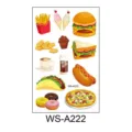 Cartoon fastfood tijdelijke tattoo sticker vel met burgers, frietjes, pizza en hotdogs. - Hamburger WS-A222