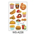 Foglio di adesivi per tatuaggi temporanei di cibo veloce kawaii con hamburger pizza patatine. - Hamburger WS-A226