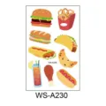 Foglio di adesivi per tatuaggi fast food impermeabili con hamburger, patatine fritte e bevande. - Burger WS-A230