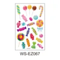 Foglio di adesivi per tatuaggi temporanei di caramelle colorate, lecca-lecca carini bambini. - Dolci dipinti WS-EZ067