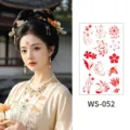 Traditional Chinese Huadian temporary tattoo stickers, red floral forehead makeup decals for cosplay. - WS052