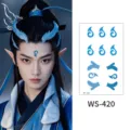 Blue forehead tattoo sticker ancient style temporary waterproof facial decal for women - WS420