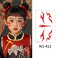 Traditional Chinese style temporary face tattoo and eyebrow sticker set, red floral pattern WS-421. - WS421