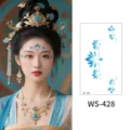 Traditional Chinese ancient style blue lotus face sticker and temporary tattoo for women. - WS428