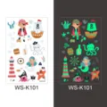 Kids luminous temporary tattoo stickers waterproof cartoon pirate mermaid body art decor - WS-K101 / 120*76mm