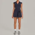 Dark grey athletic tennis dress with waist tie and built-in shorts for women sports fitness - S / Dresses / Dark Blue Green