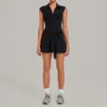 Black athletic tennis dress sleeveless polo collar sporty activewear fitness skirt with shorts - S / Dresses / Black