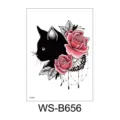 Temporary tattoo sticker featuring a black cat and pink rose design with delicate lace drops. - WS-B656