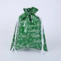 Grüne Weihnachtsalufolie Kordelzug Geschenktüte mit festlichem Text und Schneeflocken. - 51*39 Grün