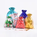 Weihnachtsgeschenkbeutel Kordelzug Verpackung Feiertag Süßigkeiten Geschenktüten Party Deko - Neue 6 Stile, jeweils 5 Stück