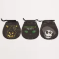 Halloween schwarze Kordelzug Bonbontüten mit Kürbis, Katze und Totenkopf Motiven bedruckt. - Schwarz Drei Stile Gemischt / 50 Stück