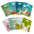 Ostergeschenk Plastiktüten mit süßem Hase und bunten Eiern, Partytüten Set für Feier. - Shopper / 20*15cm (50 Stück/Packung)
