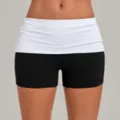 Damen Yoga Shorts mit Umschlagbund, schwarz und weiß kontrastierende Sport Fitness Hose - S / Unterteile / Schwarz