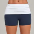 Damen gefaltete hohe Taille Yoga Shorts Farbblock schnelltrocknend Fitness Laufshorts - S / Unterteile / Medaillon Blau