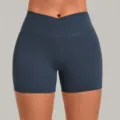 High waist crossover yoga shorts for women, tight fitness running workout athletic shorts. - S / Bottoms / Medallion Blue