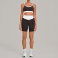 Farbblock Yoga Set mit Doppelträger Sport-BH und hoher Taille Radlerhose Fitness Training. - S / Oberteil Und Unterteil / Espresso